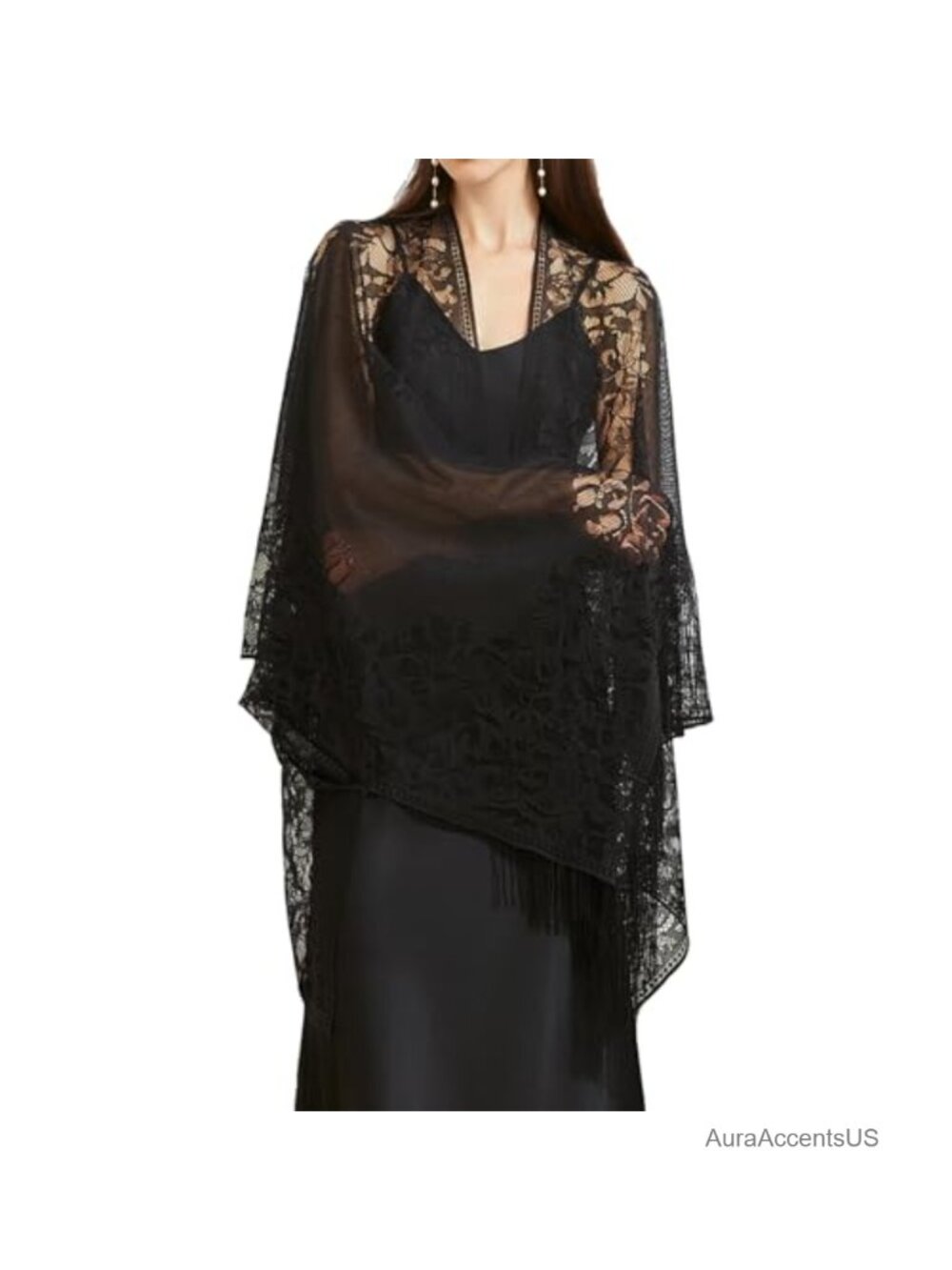 Lace Shawl Wrap for Women 1920s Cape Evening Cardigan Fringe